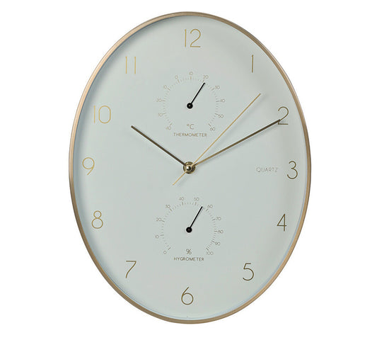 Ρολόι τοίχου οβάλ με θερμόμετρο & υγρόμετρο σε 2 χρώματα
