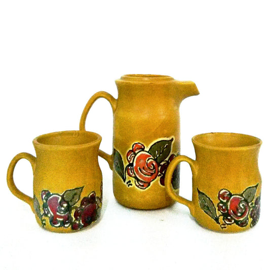 Σετ κεραμικών κανάτα/κούπες μουσταρδί