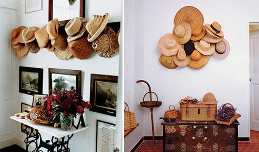 "διακόσμηση τοίχου", "ψάθινα καπέλα" και "καλοκαιρινή ατμόσφαιρα"