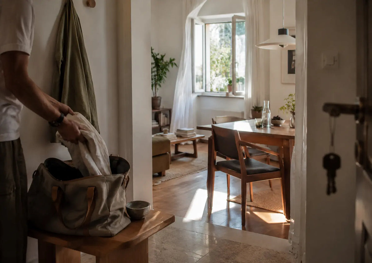 Επιστροφή στο σπίτι τον Σεπτέμβριο, με ανοιχτή τσάντα και φυσικό φως στον χώρο