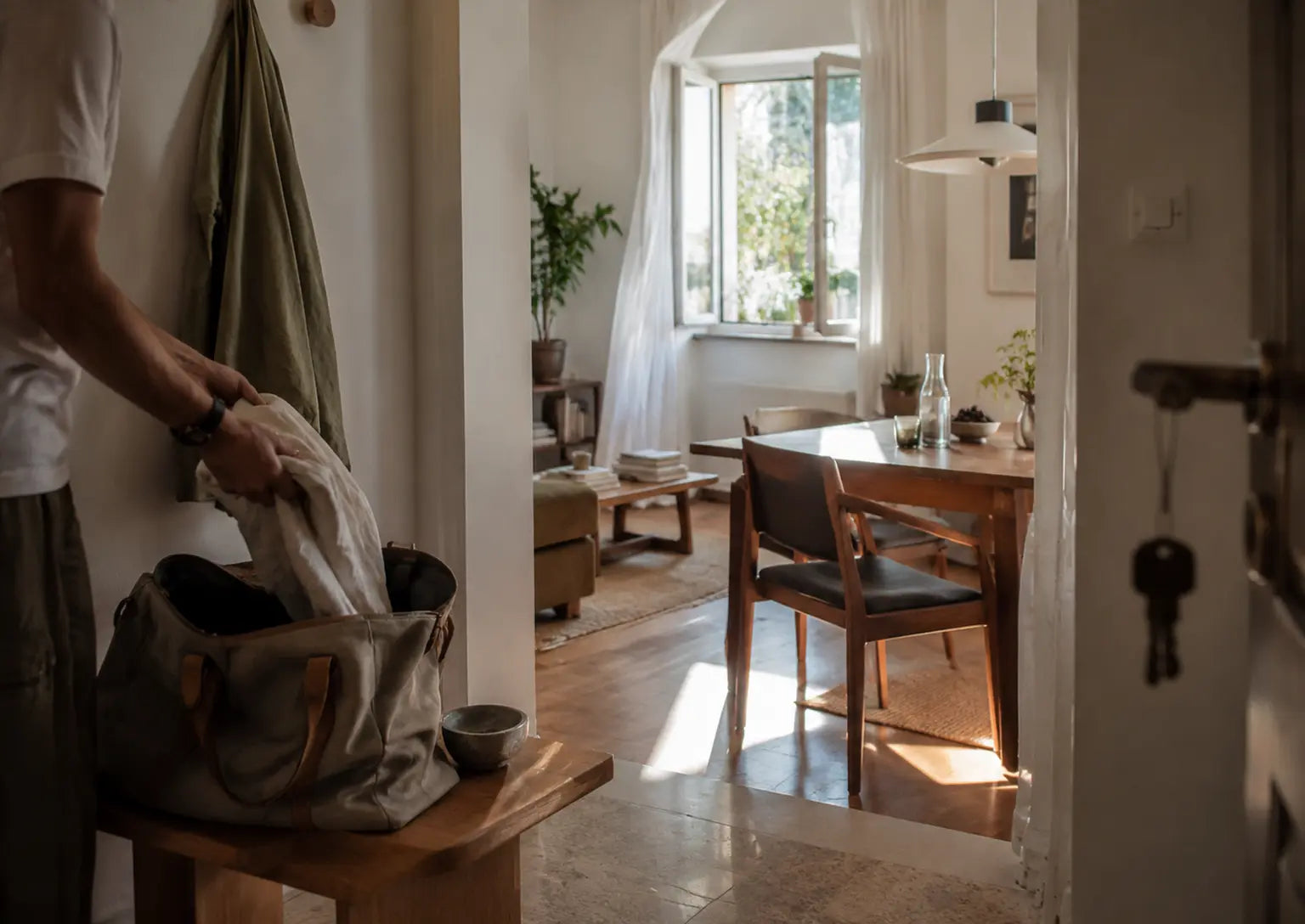 Επιστροφή στο σπίτι τον Σεπτέμβριο, με ανοιχτή τσάντα και φυσικό φως στον χώρο