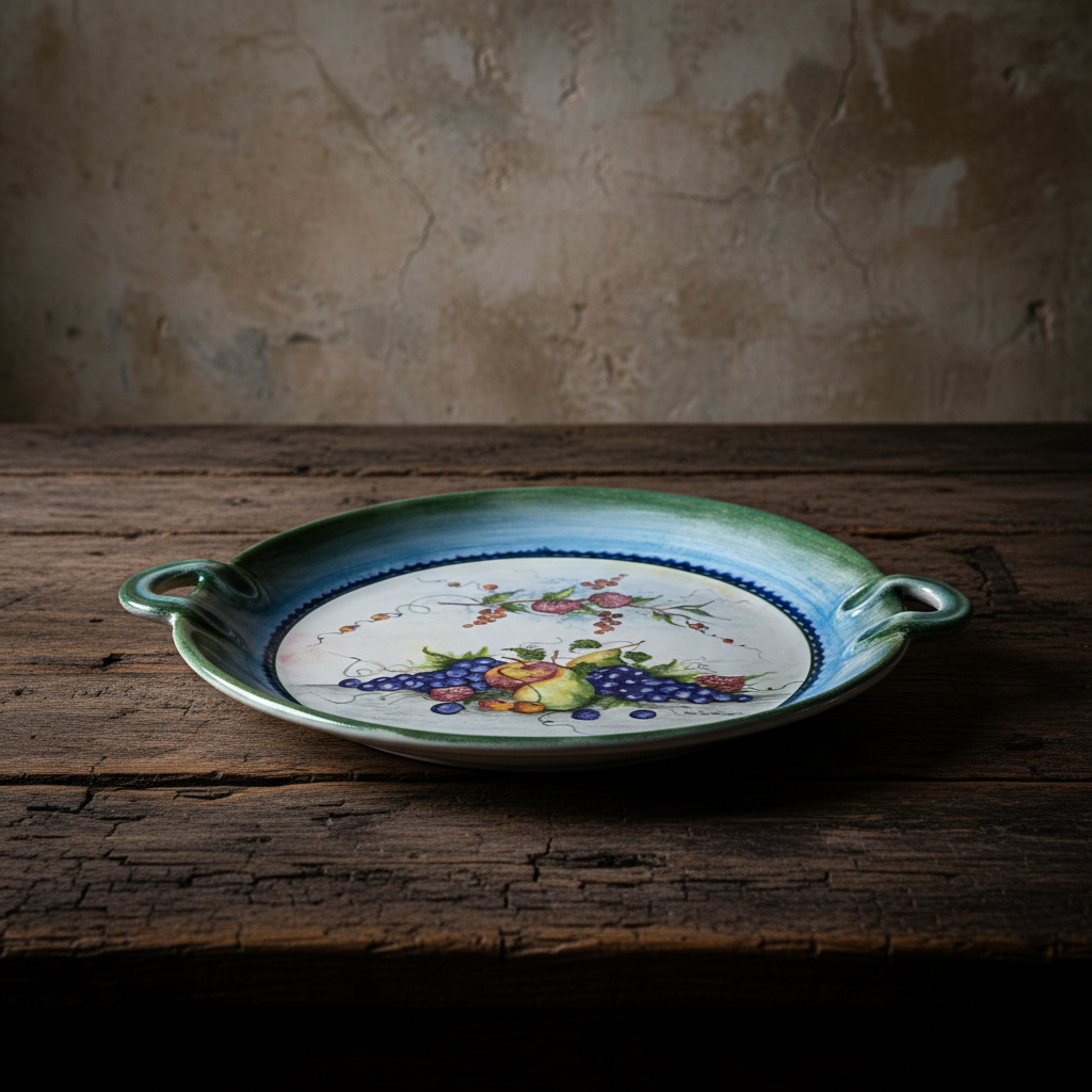 Μεγάλη Χειροποίητη Κεραμική Πιατέλα Achaia Ceramics 51 εκ. - vintage διακοσμητικό αντικείμενο IDEE