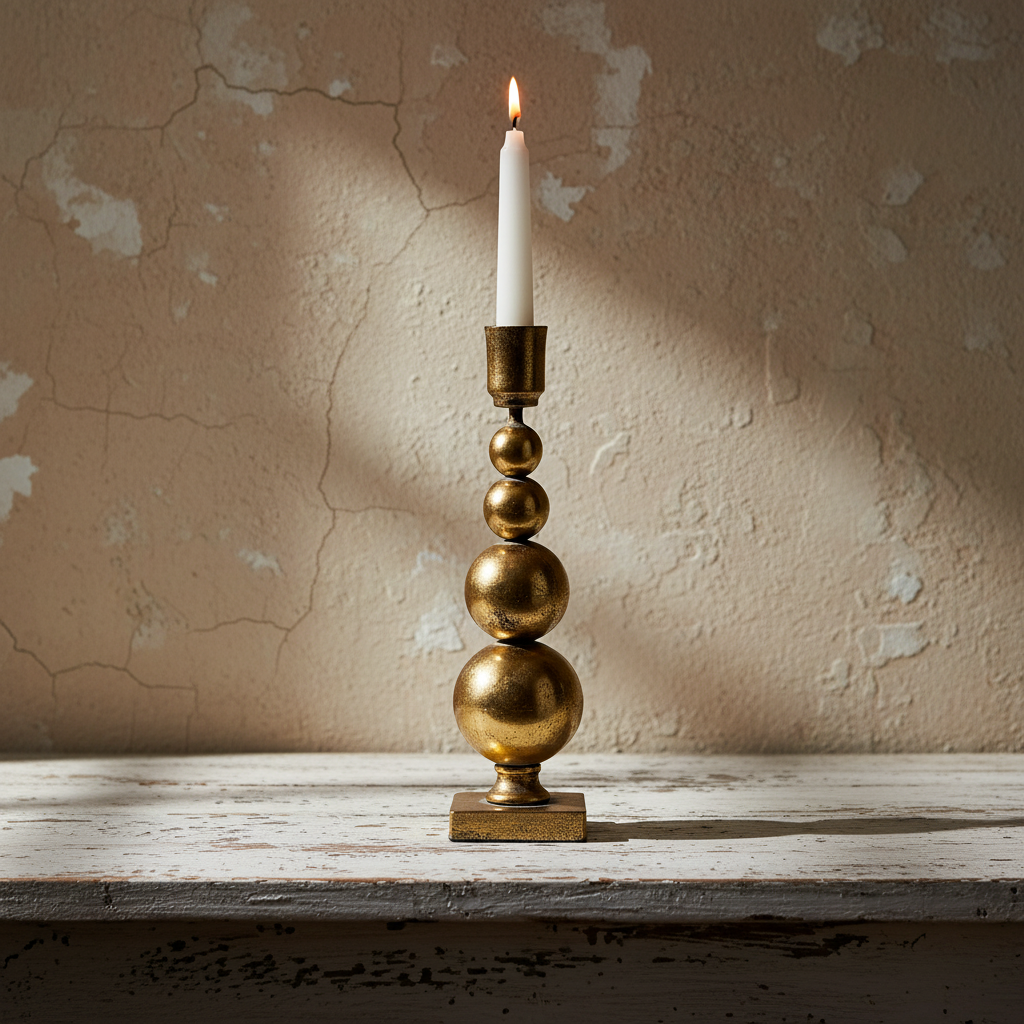 Μεταλλικό Κηροπήγιο σε Αντικέ Χρυσό για candle styling