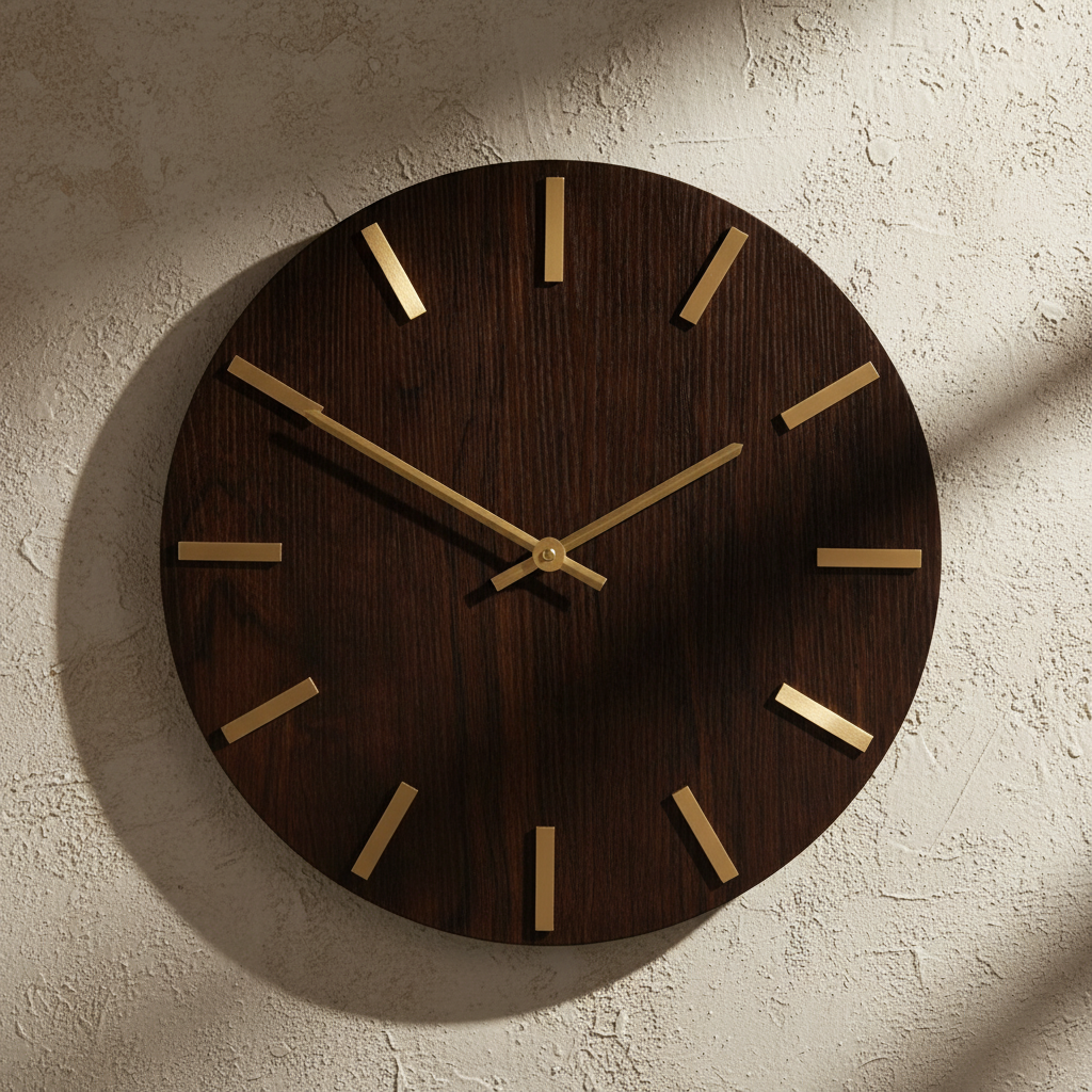 Ρολόι τοίχου καφέ με χρυσούς δείκτες-HOMEGURU-IDEE | Home & Living Concept Store