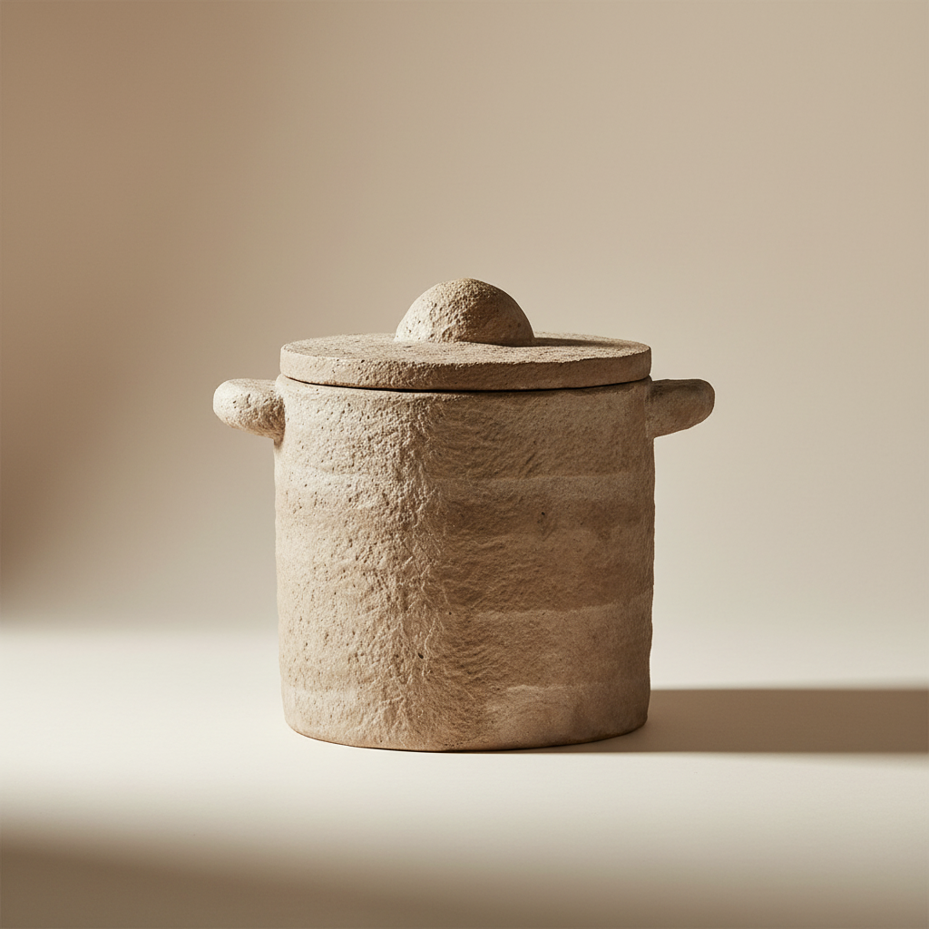 Παλαιωμένο μπεζ διακοσμητικό δοχείο για warm minimal χώρο