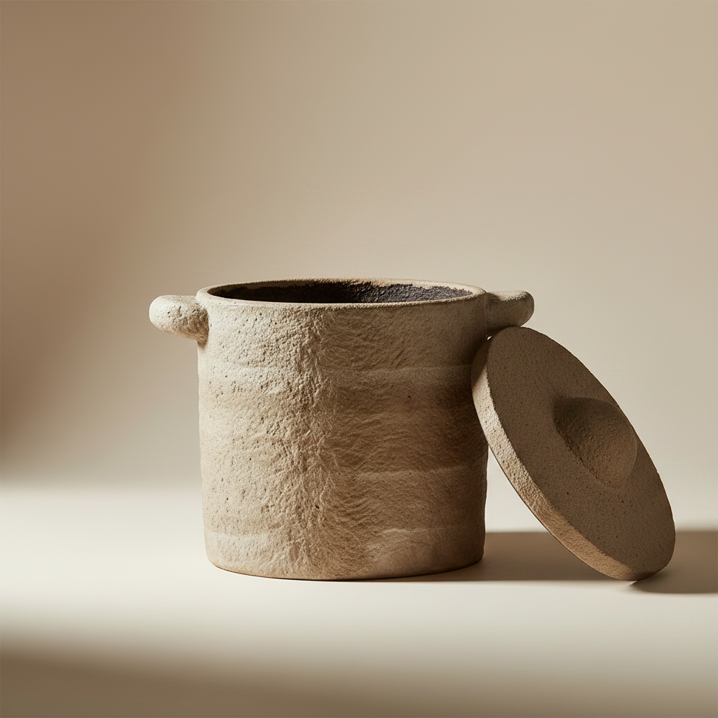 Παλαιωμένο μπεζ διακοσμητικό δοχείο για warm minimal χώρο