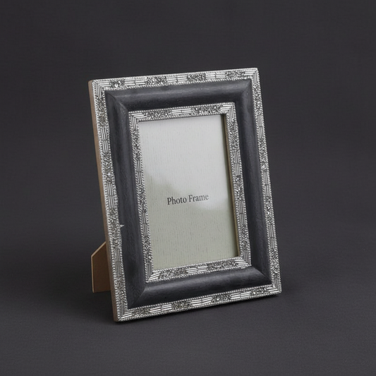 Κορνίζα από ξύλο mango σε μαύρο χρώμα με ασημί στρας