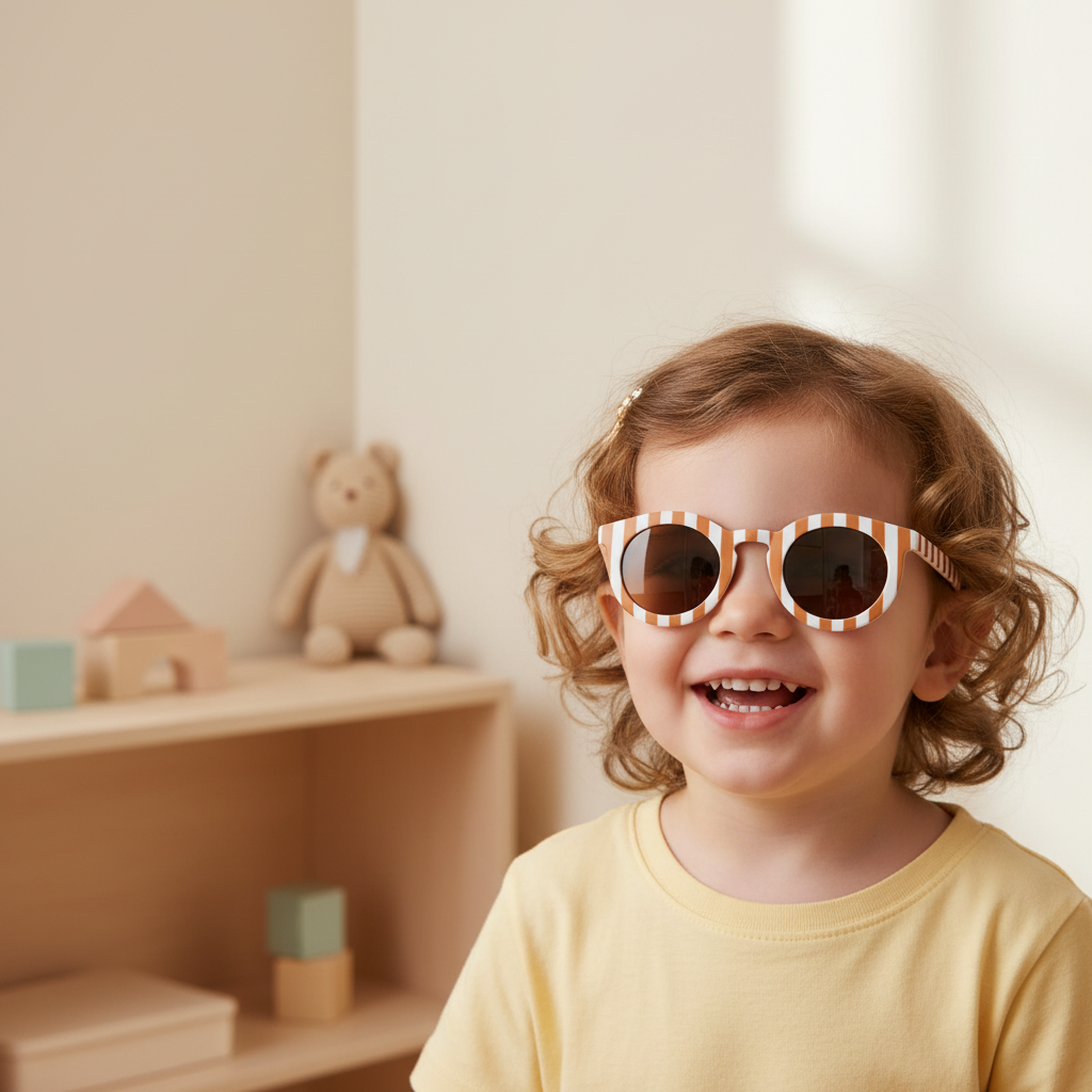 Παιδικά γυαλιά ηλίου UV400 σε ριγέ beige και camel απόχρωση