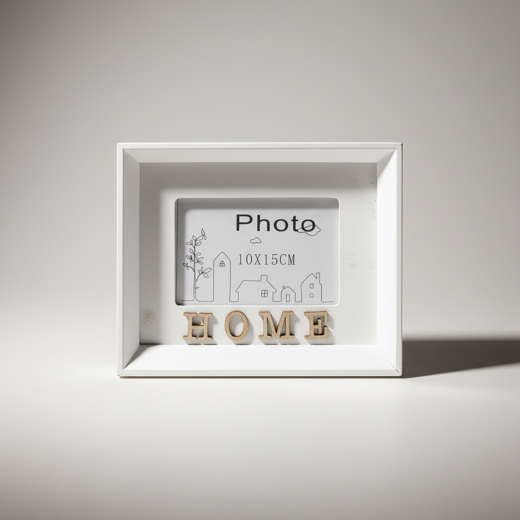 Κορνίζα επιτραπέζια ξύλινη λευκή HOME για αγαπημένες φωτογραφίες