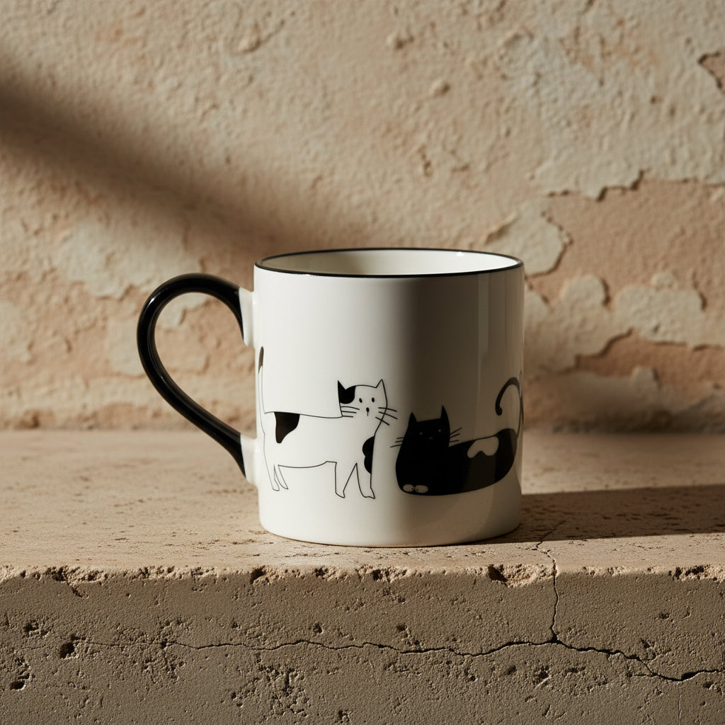 Κούπα πορσελάνης με σχέδιο γάτας για cat lovers και καθημερινό καφέ - λεπτομέρεια προϊόντος