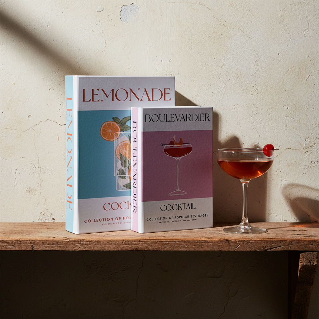 Σετ δύο κουτιά βιβλία cocktails για διακοσμητική αποθήκευση