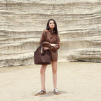 Καφέ τσάντα tote 2 σε 1 από 100% PU με pouch, φερμουάρ και ρυθμιζόμενο λουράκι ώμου.