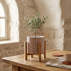Κεραμικό κασπώ Ava σε ξύλινη βάση για soft organic διακόσμηση - λεπτομέρεια προϊόντος