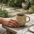 Κεραμική κούπα Basic Nature για καφέ ή τσάι σε warm minimal τραπέζι - λεπτομέρεια προϊόντος